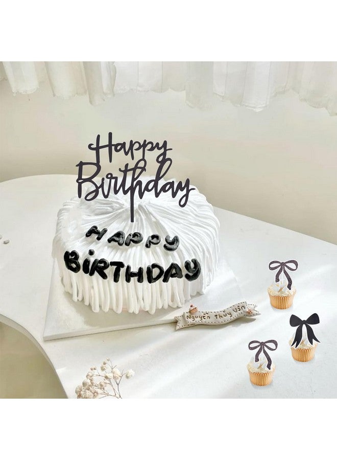 NICENEEDED 19 PCS Bow Cupcake Toppers, Birthday Bowknot Ribbons, Coquette Black Bow Wedding Party Supplies - Image 3