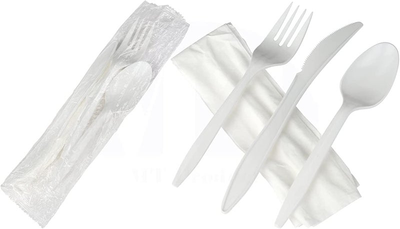 MT Products White Individually Wrapped Plastic Utensils  Disposable Silverware set  Pack of 50