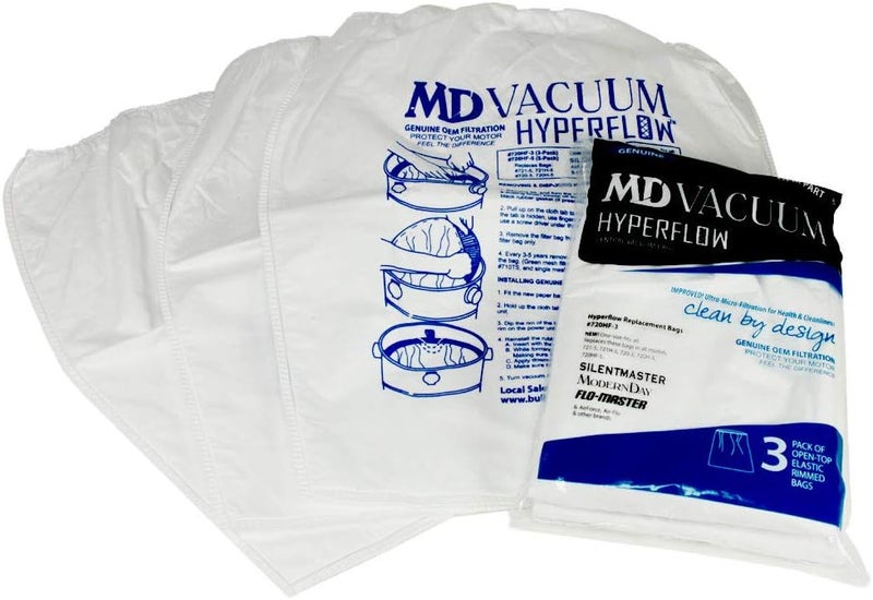 Hyperflow Genuine MD Vacuum Paper Bags 3-Pack: Universal Fit, 5-Layer Filtration, Replaces 8-Gallon & 12-Gallon MD Bags #720H-5, #720, #721H-5, #721-5 - Image 1