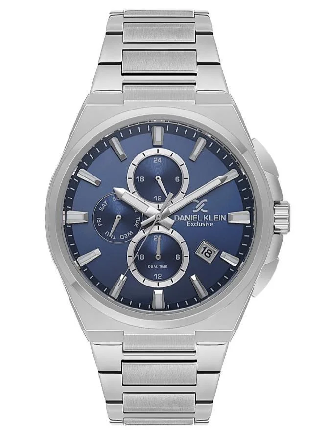 DANIEL KLEIN Men's Stainless Steel Silver Alloy Case Analog Dark Blue Round Sunray Dial Japanese Quartz Exclusive 50 Meters Water Resistant
