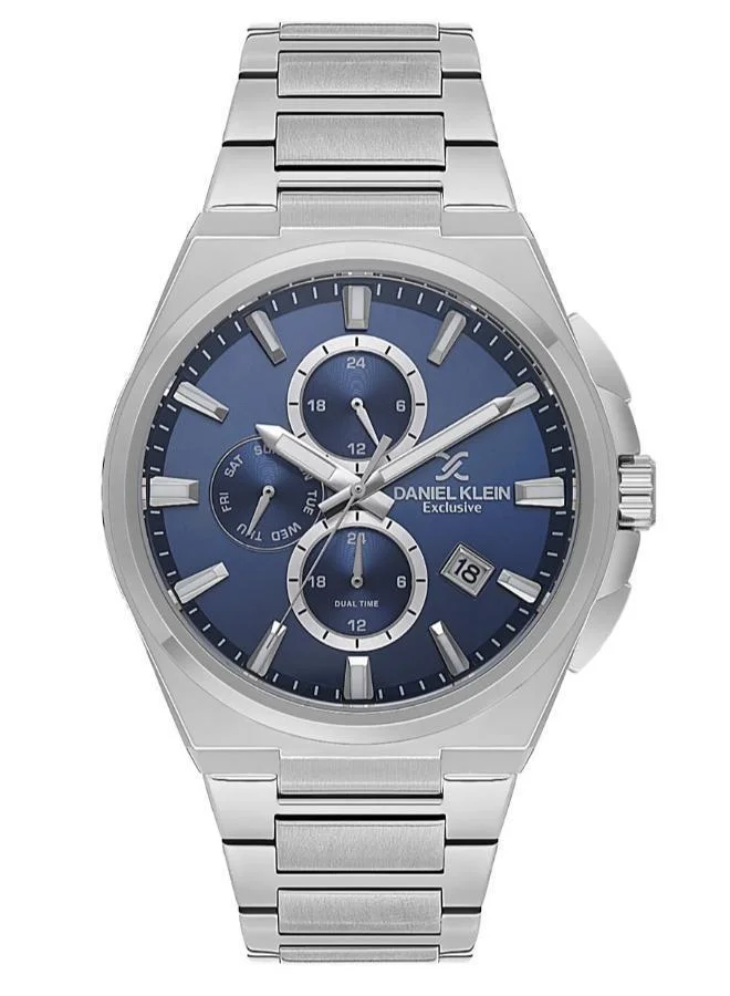 Daniel Klein Men's Stainless Steel Silver Alloy Case Analog Dark Blue Round Sunray Dial Japanese Quartz Exclusive 50 Meters Water Resistant
