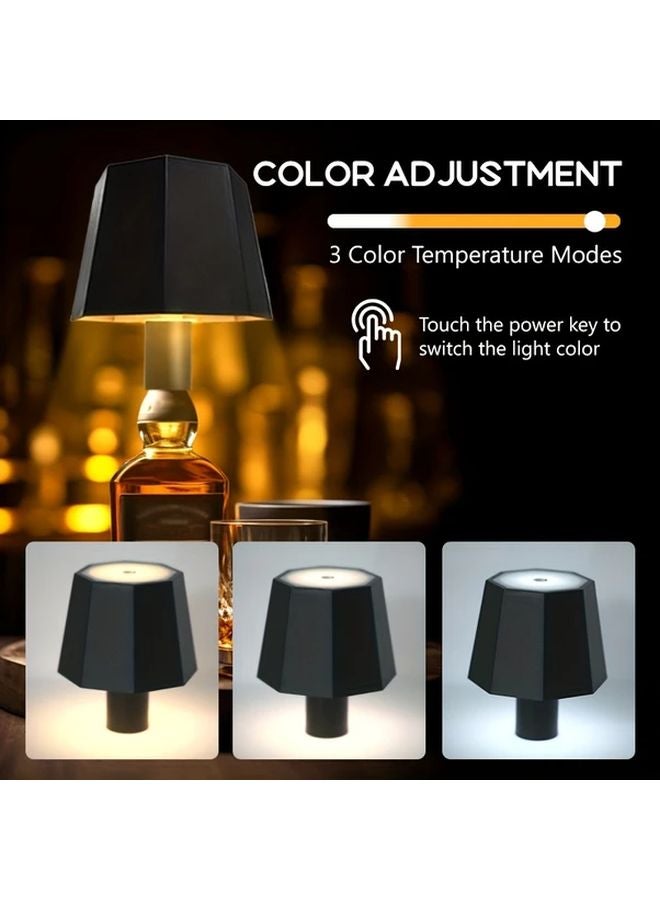 Octagonal Black Dimmable LED Bottle Lamp USB Rechargeable 3 Color Mood Lighting - Image 5