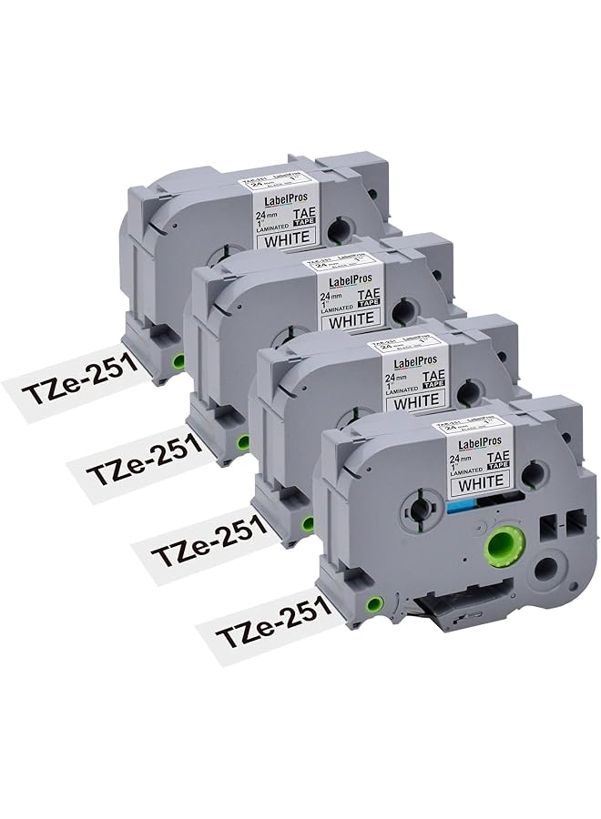 erorex Tze 251 Label Tape For Brother Tze251 Tz251 Tape 0.94 Inch 26.2Ft 24Mm 8M Aze251 Black On White 4 Pack - Image 1