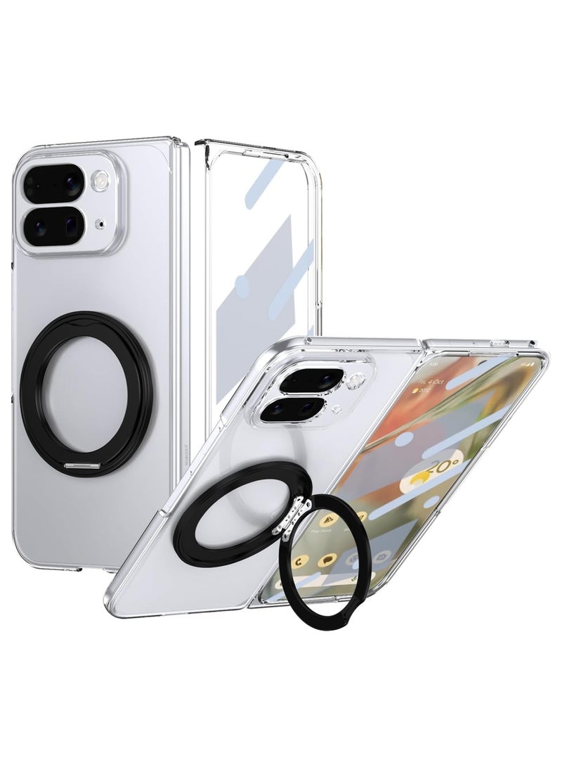 Crystal Clear TPU Fold Case for Google Pixel 10 Pro with Screen Protector - Built-in Strong Magnetic Ring Stand - Anti-Yellowing Crystal Slim Phone Cover - Image 1