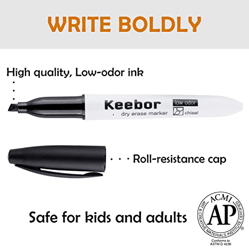 Keebor Dry Erase Markers Bulk, Chisel Tip, Black, 72 Pack Low-odor Whiteboard Markers, Office & Back to School Supplies, 20% More Ink - Image 3