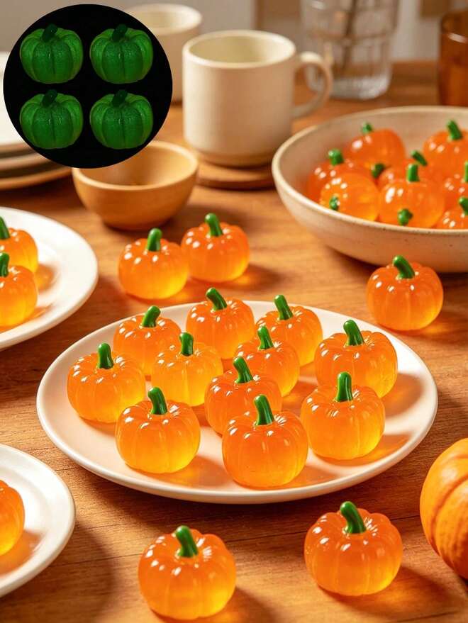 Glowing Realistic Mini Pumpkin, Simulated Vegetable Pumpkin Desktop Scatter Decoration, Micro Landscape Decor, Suitable For Party Favors, DIY Crafts, Autumn Decoration, Harvest Festival, Thanksgiving, Halloween Party Supplies, Miniature Halloween Decor