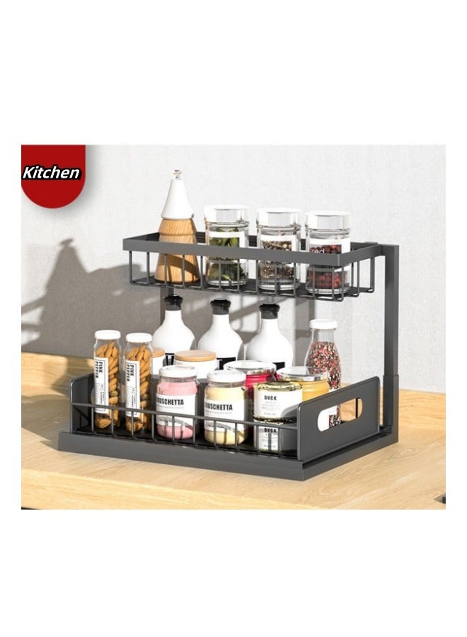 MIXDE Under Sink Organizer, Pull Out Cabinet Organizer 2 Tier Slide Out Sink Shelf Cabinet Storage Shelves, Under Sink Storage for Kitchen Bathroom Cabinet (Black)  - Image 1