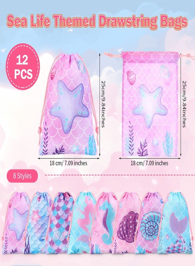 Clabby 12 Pcs Mermaid Drawstring Backpack Bulk Mermaid Party Favor Bags Candy Gifts Treat Bags for Birthday Party Supplies Fish Scales Under the Sea Ocean Theme Decoration - Image 4
