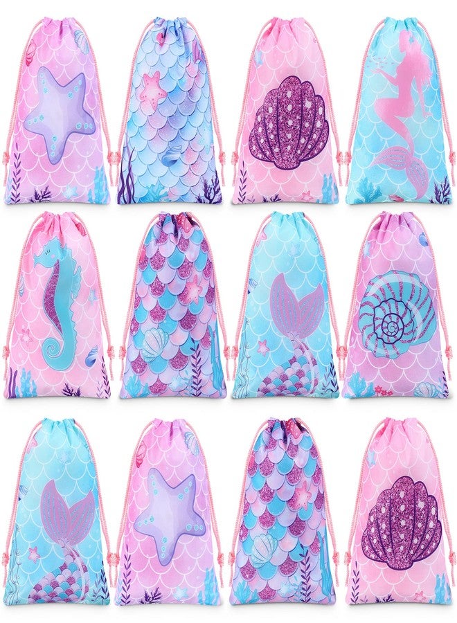 Clabby 12 Pcs Mermaid Drawstring Backpack Bulk Mermaid Party Favor Bags Candy Gifts Treat Bags for Birthday Party Supplies Fish Scales Under the Sea Ocean Theme Decoration - Image 2
