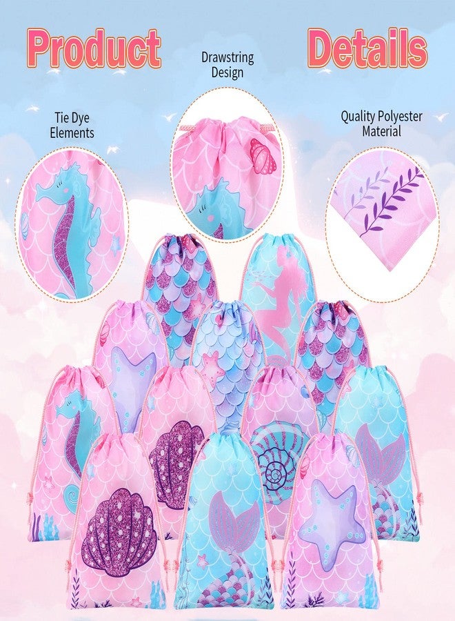 Clabby 12 Pcs Mermaid Drawstring Backpack Bulk Mermaid Party Favor Bags Candy Gifts Treat Bags for Birthday Party Supplies Fish Scales Under the Sea Ocean Theme Decoration - Image 5