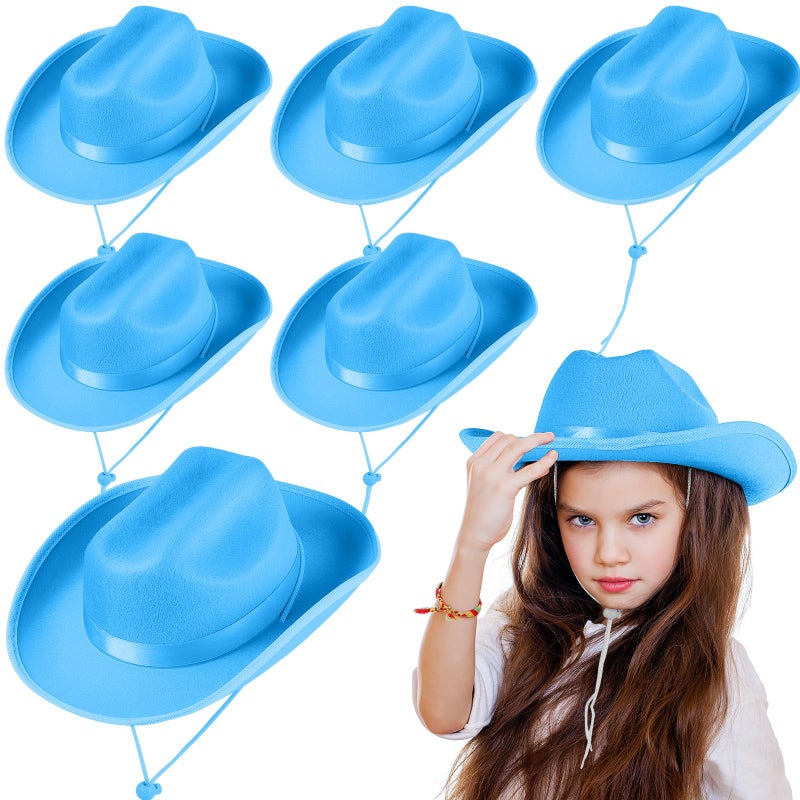 هيركيسي Hercicy 6 PCS Kids Cowboy Hat Hat Western Western Hat for Boys and Girls Dress Costume Bachelor Party Supplies (Blue) - Image 1