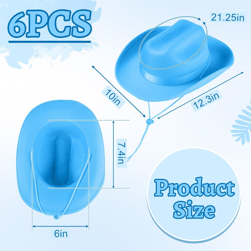 هيركيسي Hercicy 6 PCS Kids Cowboy Hat Hat Western Western Hat for Boys and Girls Dress Costume Bachelor Party Supplies (Blue) - Image 2