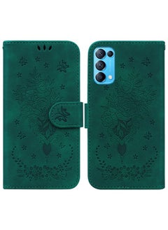 HuHa Case Cover For OPPO Reno5 5G / 4G / Reno5 K / Find X3 Lite Butterfly Rose Embossed Leather Phone Case Green 