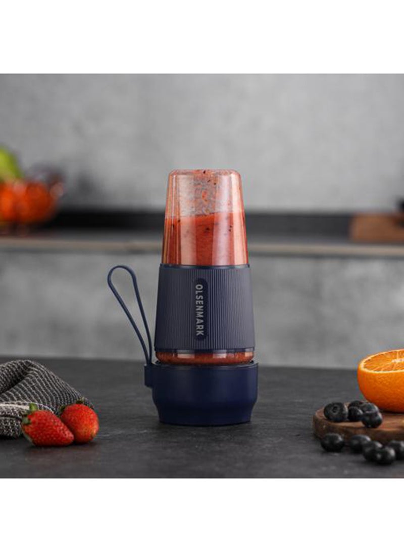 Olsenmark Rechargeable Blender - OMSB2439/ 300ml Portable Mini Juicer, 60W Motor, USB Rechargeable Smoothie & Shake Maker, Bottle Fruit Mixer with Safety Lock, Hanging Loop Design/ Ideal for Home, Office, Travel & Outdoor Use 300 ml 60 W OMSB2439 Blue/Clear - Image 4
