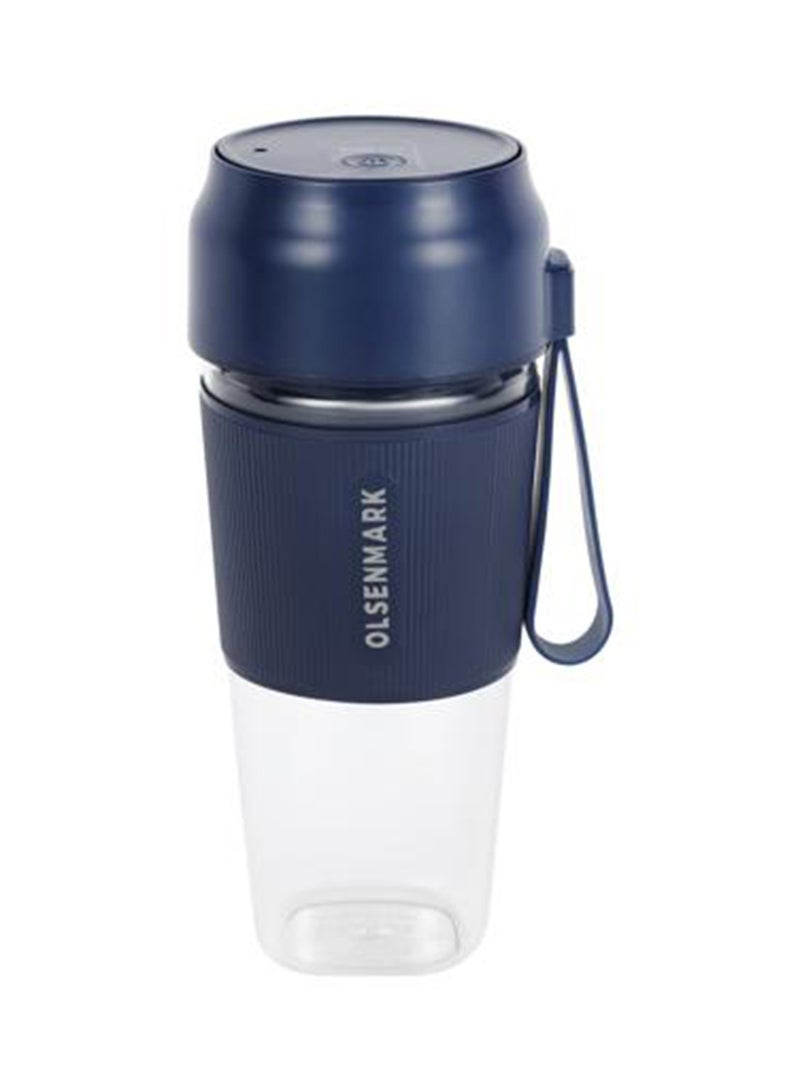 Olsenmark Rechargeable Blender - OMSB2439/ 300ml Portable Mini Juicer, 60W Motor, USB Rechargeable Smoothie & Shake Maker, Bottle Fruit Mixer with Safety Lock, Hanging Loop Design/ Ideal for Home, Office, Travel & Outdoor Use 300 ml 60 W OMSB2439 Blue/Clear - Image 1