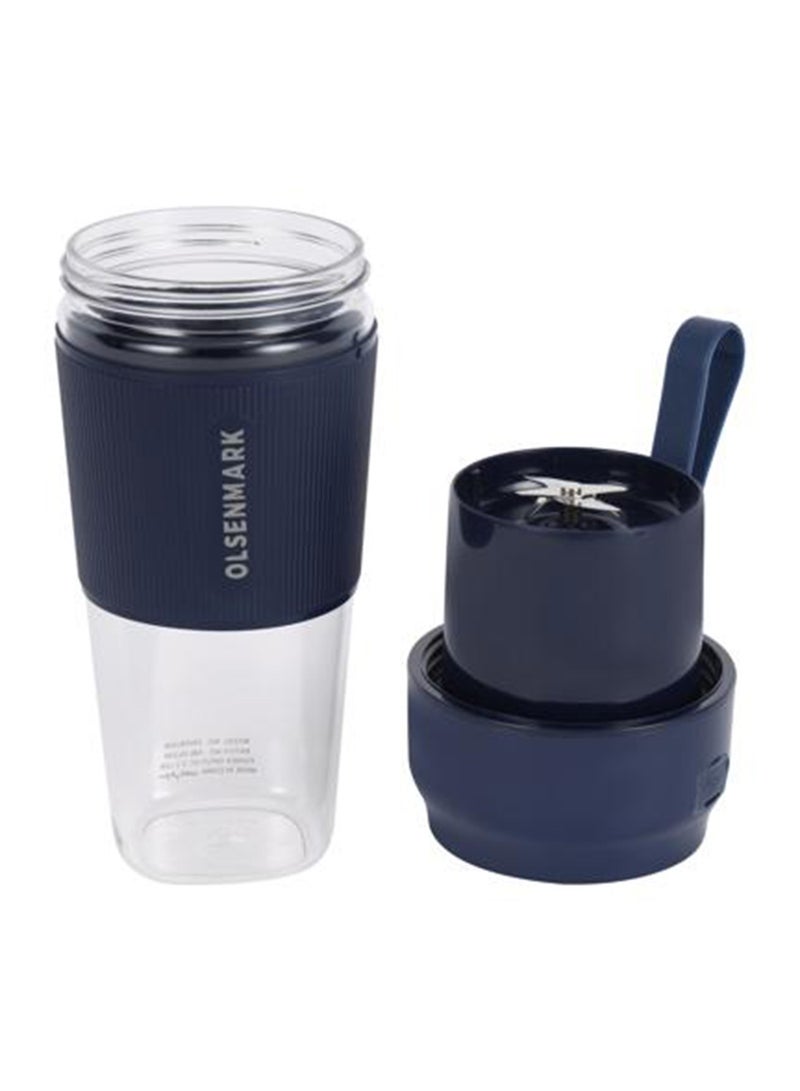 Olsenmark Rechargeable Blender - OMSB2439/ 300ml Portable Mini Juicer, 60W Motor, USB Rechargeable Smoothie & Shake Maker, Bottle Fruit Mixer with Safety Lock, Hanging Loop Design/ Ideal for Home, Office, Travel & Outdoor Use 300 ml 60 W OMSB2439 Blue/Clear - Image 2