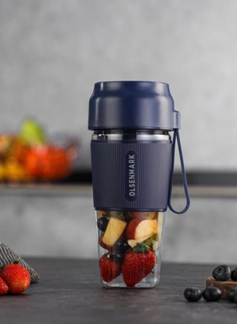 Olsenmark Rechargeable Blender - OMSB2439/ 300ml Portable Mini Juicer, 60W Motor, USB Rechargeable Smoothie & Shake Maker, Bottle Fruit Mixer with Safety Lock, Hanging Loop Design/ Ideal for Home, Office, Travel & Outdoor Use 300 ml 60 W OMSB2439 Blue/Clear - Image 3