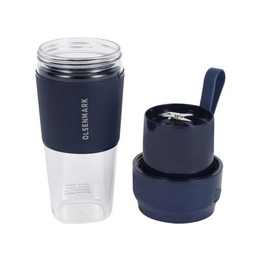 Olsenmark Rechargeable Blender - OMSB2439/ 300ml Portable Mini Juicer, 60W Motor, USB Rechargeable Smoothie & Shake Maker, Bottle Fruit Mixer with Safety Lock, Hanging Loop Design/ Ideal for Home, Office, Travel & Outdoor Use 300 ml 60 W OMSB2439 Blue/Clear - Image 2