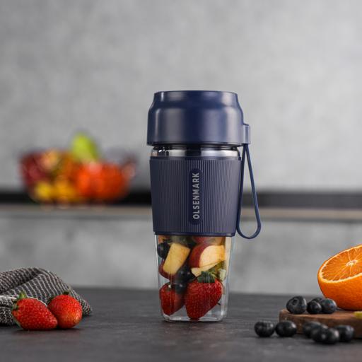Olsenmark Rechargeable Blender - OMSB2439/ 300ml Portable Mini Juicer, 60W Motor, USB Rechargeable Smoothie & Shake Maker, Bottle Fruit Mixer with Safety Lock, Hanging Loop Design/ Ideal for Home, Office, Travel & Outdoor Use 300 ml 60 W OMSB2439 Blue/Clear - Image 3