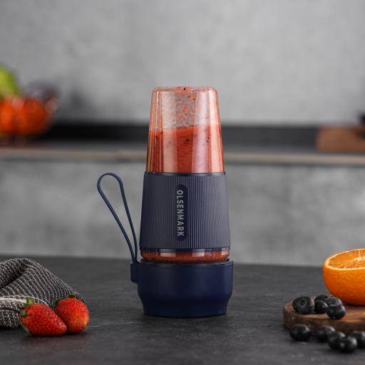 Olsenmark Rechargeable Blender - OMSB2439/ 300ml Portable Mini Juicer, 60W Motor, USB Rechargeable Smoothie & Shake Maker, Bottle Fruit Mixer with Safety Lock, Hanging Loop Design/ Ideal for Home, Office, Travel & Outdoor Use 300 ml 60 W OMSB2439 Blue/Clear - Image 4