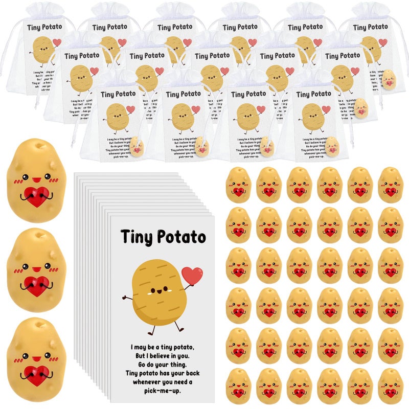 Huwena 60 Set Valentines Inspirational Potato Gift Bulk Resin Cute Tiny Positive Realistic Potato Hug Heart Funny Card Organza Bag Support Gift for Office Coworker Employee Teacher Staff Volunteer - Image 1