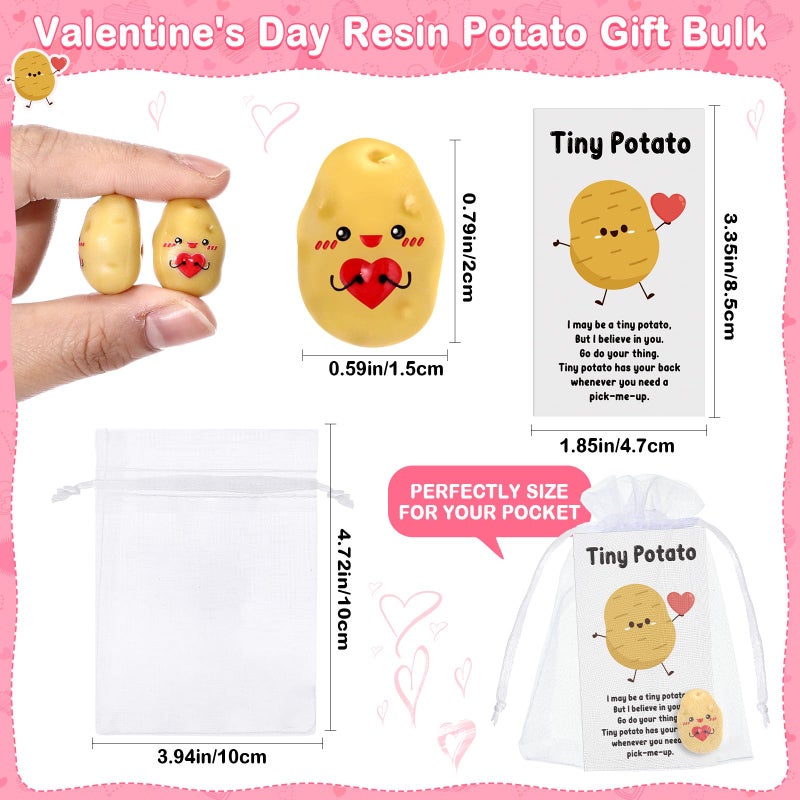 Huwena 60 Set Valentines Inspirational Potato Gift Bulk Resin Cute Tiny Positive Realistic Potato Hug Heart Funny Card Organza Bag Support Gift for Office Coworker Employee Teacher Staff Volunteer - Image 2