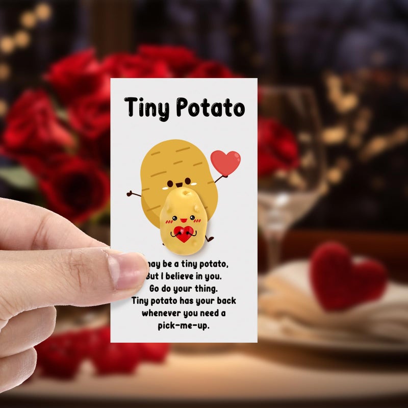 Huwena 60 Set Valentines Inspirational Potato Gift Bulk Resin Cute Tiny Positive Realistic Potato Hug Heart Funny Card Organza Bag Support Gift for Office Coworker Employee Teacher Staff Volunteer - Image 5