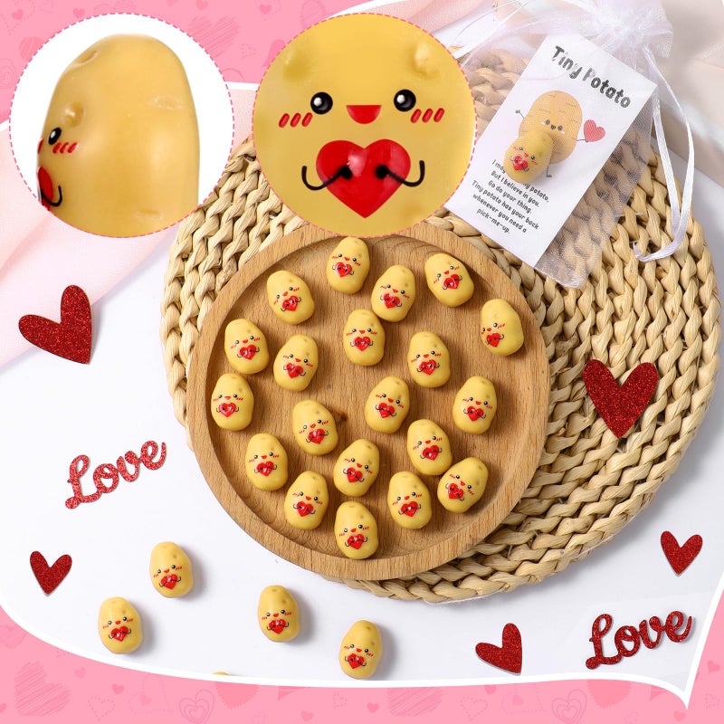 Huwena 60 Set Valentines Inspirational Potato Gift Bulk Resin Cute Tiny Positive Realistic Potato Hug Heart Funny Card Organza Bag Support Gift for Office Coworker Employee Teacher Staff Volunteer - Image 3