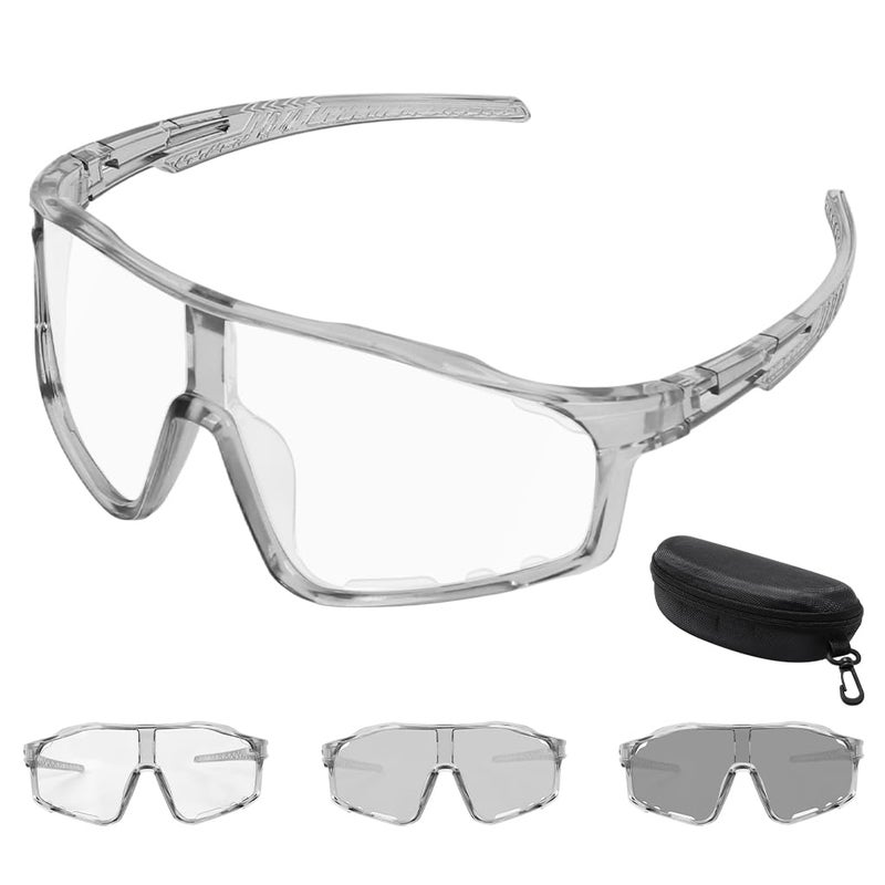 STHIRA Sports Sunglasses Fashion Photochromic Riding Sunglasses Adaptive Cycling Glasses UV400 Protection Streamlined Unisex Outdoor Bike Sunglasses with Storage Case for Running, Hiking, Cycling - Image 1