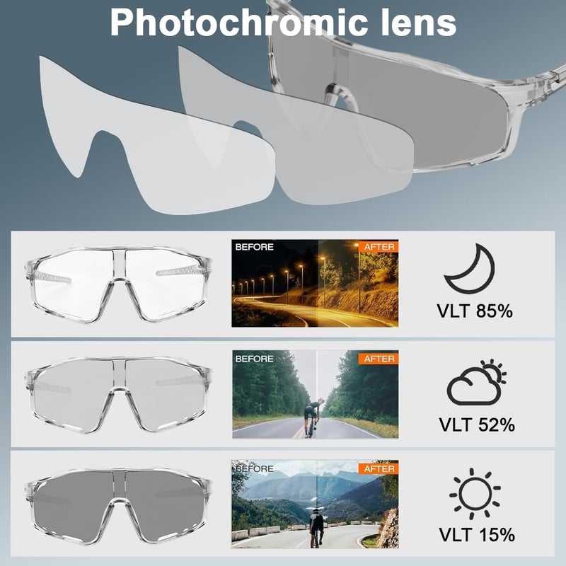 STHIRA Sports Sunglasses Fashion Photochromic Riding Sunglasses Adaptive Cycling Glasses UV400 Protection Streamlined Unisex Outdoor Bike Sunglasses with Storage Case for Running, Hiking, Cycling - Image 3