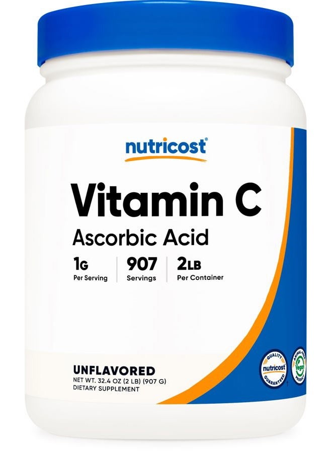 Nutricost مسحوق حمض الأسكوربيك (فيتامين C) 2 رطل - خالي من الغلوتين، غير معدل وراثيًا - Image 1