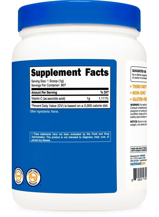 Nutricost مسحوق حمض الأسكوربيك (فيتامين C) 2 رطل - خالي من الغلوتين، غير معدل وراثيًا - Image 5