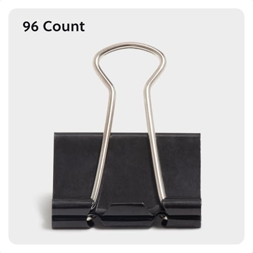 U Brands مشابك ملفات U Brands، متوسطة 1-1/4" عرض، سعة حمل ورق 1/2"، أسود وفضي فولاذ، 96 قطعة - Image 2