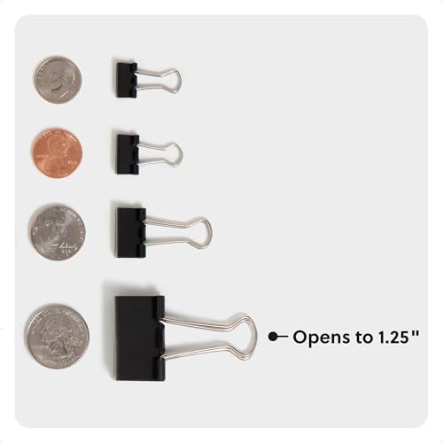 U Brands مشابك ملفات U Brands، متوسطة 1-1/4" عرض، سعة حمل ورق 1/2"، أسود وفضي فولاذ، 96 قطعة - Image 5