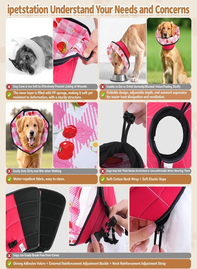 ipetstation Soft Dog Cone Collar After Surgery: Adjustable Long Foldable Comfy Recovery Shame Elizabethan Stop Licking Small Medium Large Dogs (Red, S) - Image 2