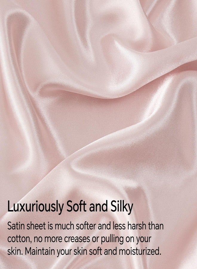 BEDELITE Satin Sheets Queen Size Bed Set, Luxury Soft Pink Silky Sheets for Hair and Skin, Similar to Silk Bed Sheets Set 4 Pieces with 1 Deep Pocket Fitted Sheet, 1 Flat Sheet, and 2 Pillowcases - Image 3