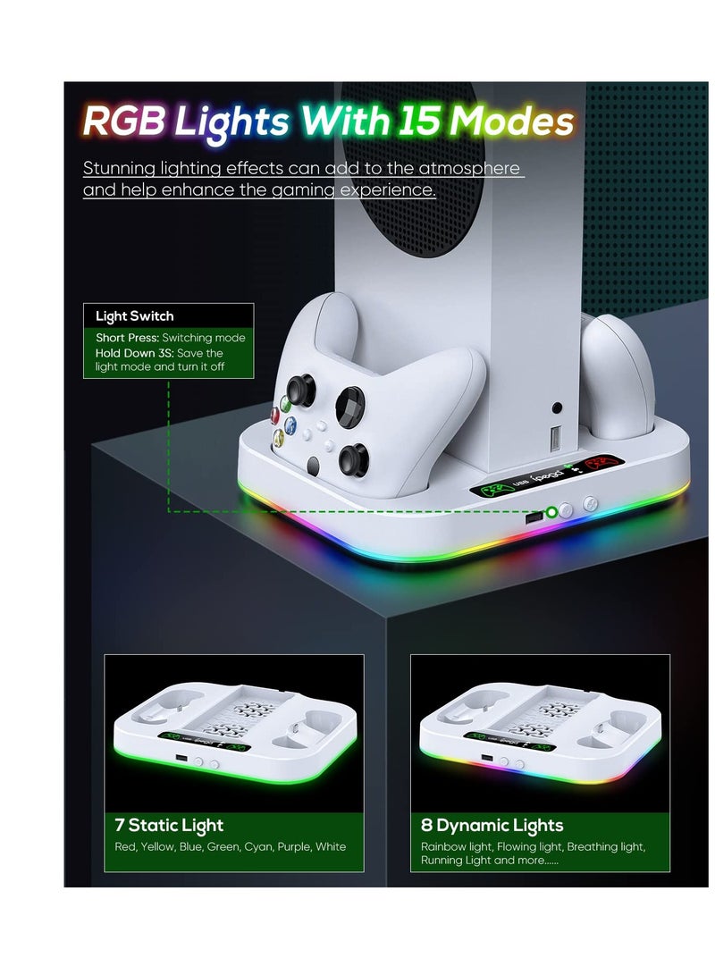 KASTWAVE Cooling Fan Stand for Xbox Series S with RGB Light Strip, Upgraded Dual Controllers Charging Dock Accessories with 2 X 1400mAH Rechargeable Battery Pack, Headset Hook & USB Ports, White - Image 4