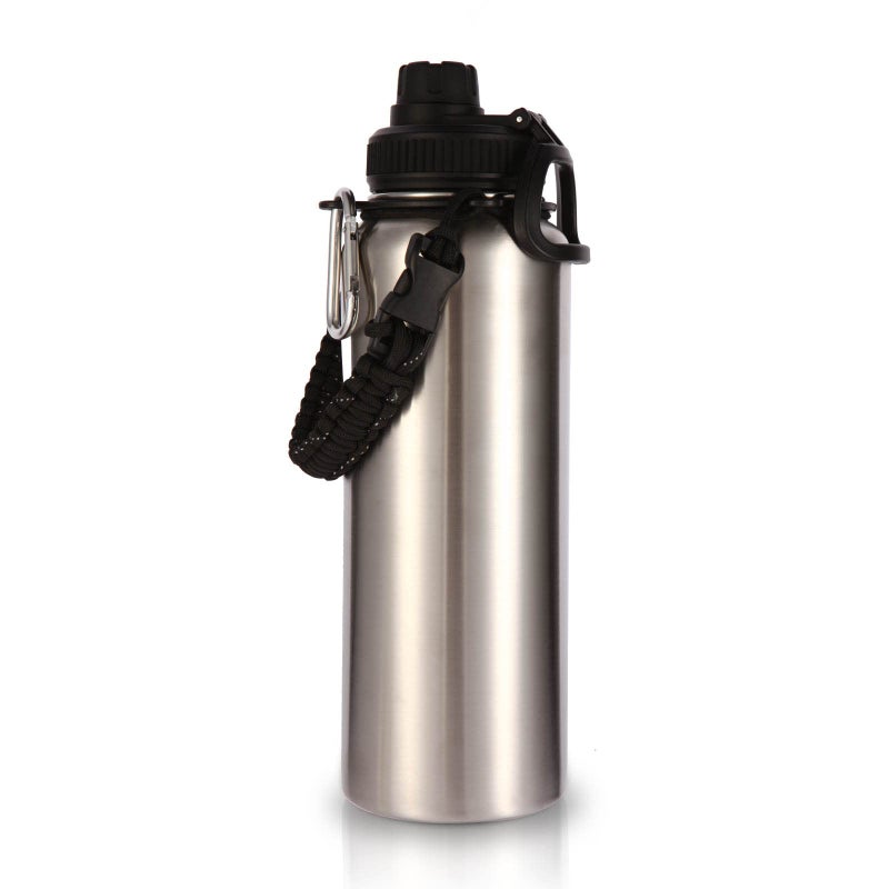 Volhoply 40 oz Insulated Water Bottles Paracord Handle Stainless Steel Bottle with Spout Lid Double Walled Metal Travel Water Cups with Wide Mouth Reusable Water jug for Adults Silver1 Set