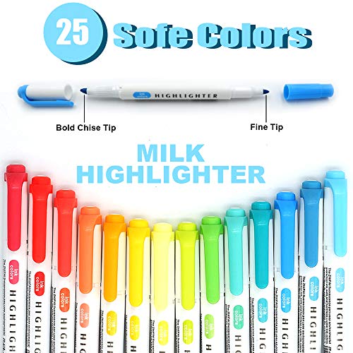 YOOUSOO 25 Pack Pastel Highlighters Assorted Colours, Dual Tip Bible Highlighter, Chisel Tip Mild Highlighters No Bleed Fluorescent Highlighter Pens for School Student Office Journals - Image 2