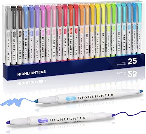 YOOUSOO 25 Pack Pastel Highlighters Assorted Colours, Dual Tip Bible Highlighter, Chisel Tip Mild Highlighters No Bleed Fluorescent Highlighter Pens for School Student Office Journals - Image 1