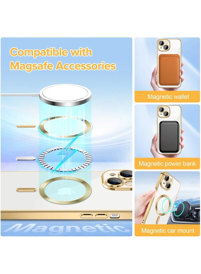 Hython Magnetic Clear for iPhone 15 Case with Camera Lens Protector [Compatible with MagSafe] Luxury Plating Edge Slim Soft TPU Cover Protective Phone Case for iPhone 15 6.1", Gold - Image 3