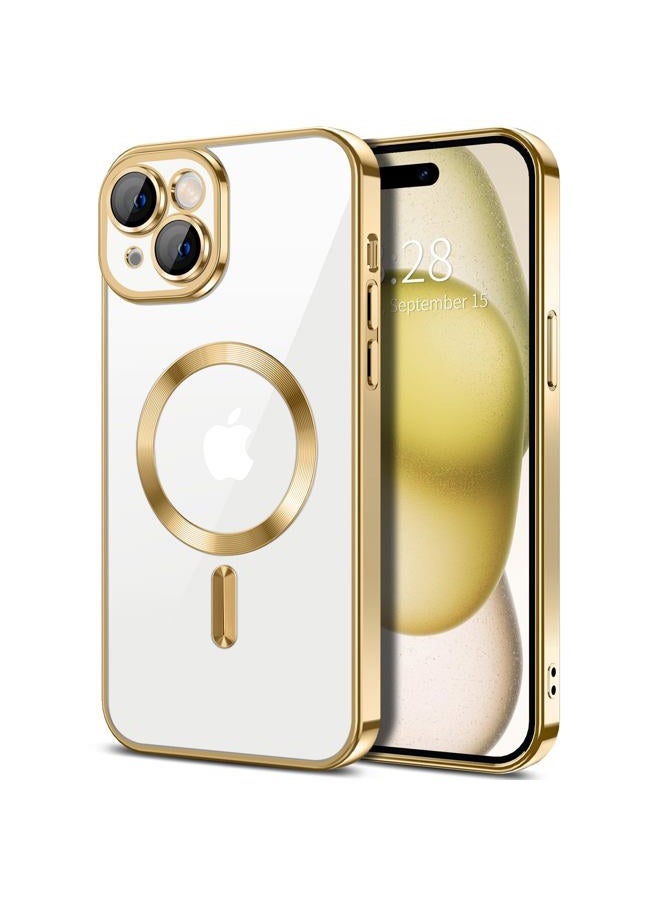 Hython Magnetic Clear for iPhone 15 Case with Camera Lens Protector [Compatible with MagSafe] Luxury Plating Edge Slim Soft TPU Cover Protective Phone Case for iPhone 15 6.1", Gold - Image 1