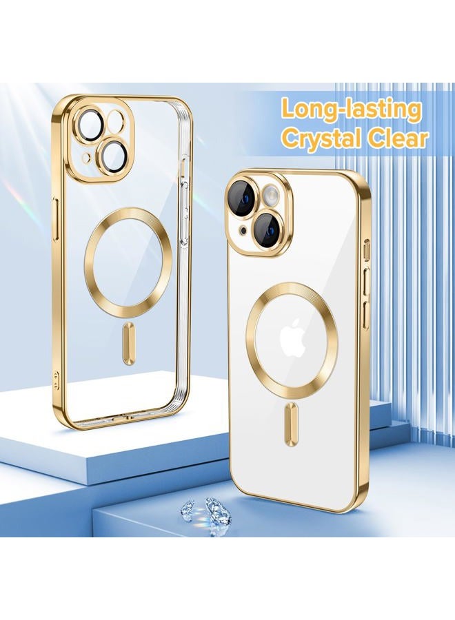 Hython Magnetic Clear for iPhone 15 Case with Camera Lens Protector [Compatible with MagSafe] Luxury Plating Edge Slim Soft TPU Cover Protective Phone Case for iPhone 15 6.1", Gold - Image 2