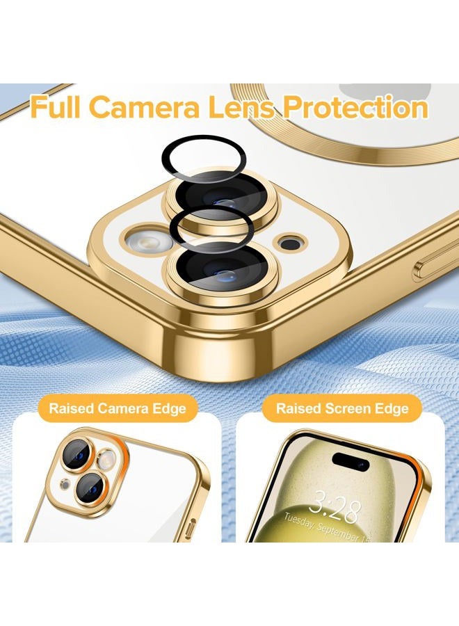 Hython Magnetic Clear for iPhone 15 Case with Camera Lens Protector [Compatible with MagSafe] Luxury Plating Edge Slim Soft TPU Cover Protective Phone Case for iPhone 15 6.1", Gold - Image 4