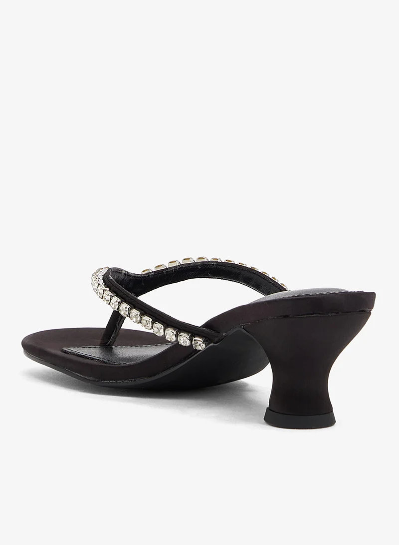 Ella Limited Edition Black kitten heel thing sandal with stones for Women | Best Price UAE
