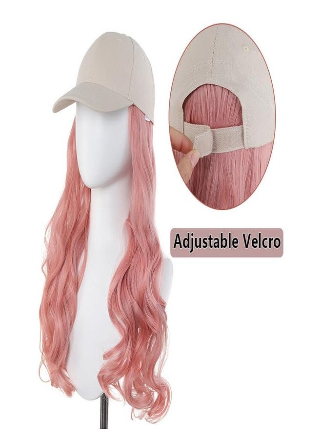 BXT Women's Long Pink Curly Wig Cap With Baseball Cap Beige Hat Wig for Party Dress Up Accessory Daily Wear - Image 5