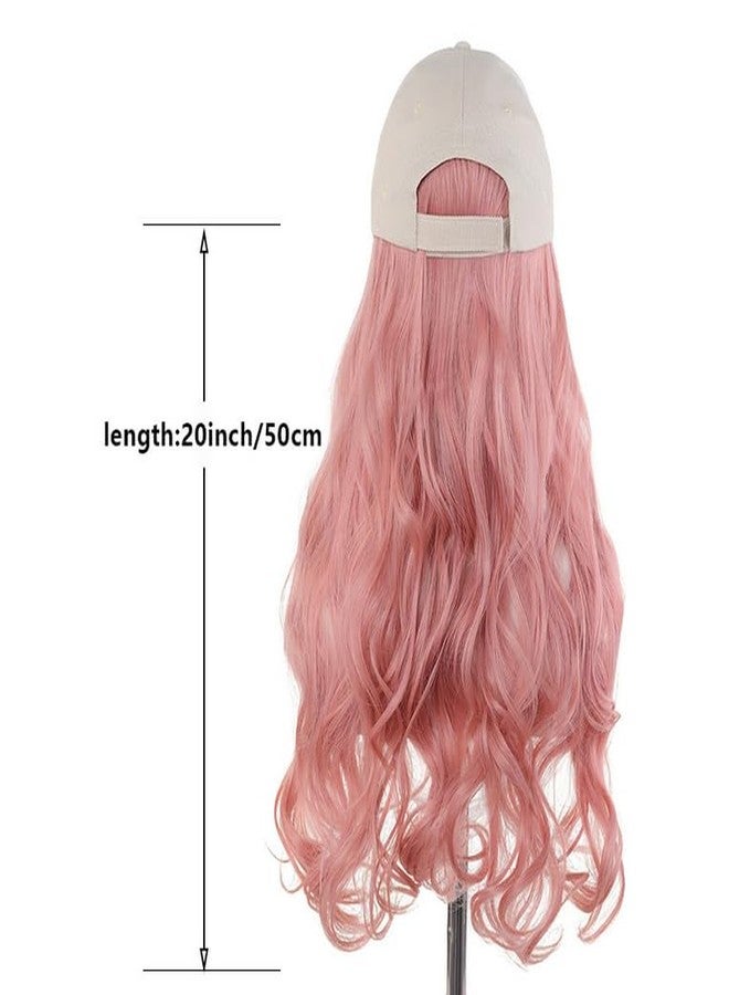 BXT Women's Long Pink Curly Wig Cap With Baseball Cap Beige Hat Wig for Party Dress Up Accessory Daily Wear - Image 4