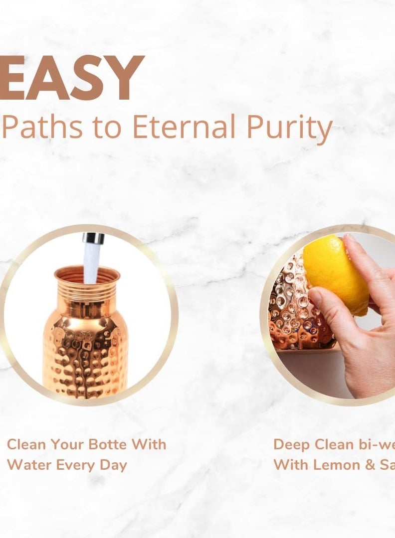 أفا AVA DESIGNZ CLEO HOME (32 Oz/950 ml) Handcrafted Hammered-100% Ayurvedic Copper Water Bottle with Canvas Bag | Lab-Tested, Leak-Proof Bottle - Image 3