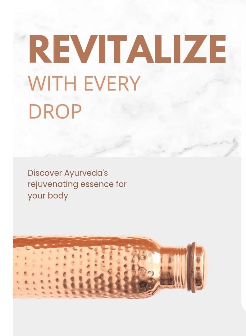 أفا AVA DESIGNZ CLEO HOME (32 Oz/950 ml) Handcrafted Hammered-100% Ayurvedic Copper Water Bottle with Canvas Bag | Lab-Tested, Leak-Proof Bottle - Image 4