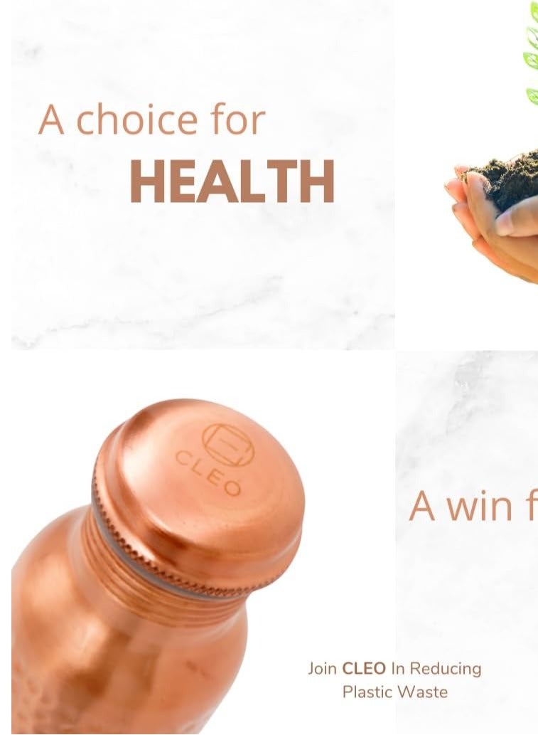 أفا AVA DESIGNZ CLEO HOME (32 Oz/950 ml) Handcrafted Hammered-100% Ayurvedic Copper Water Bottle with Canvas Bag | Lab-Tested, Leak-Proof Bottle - Image 2